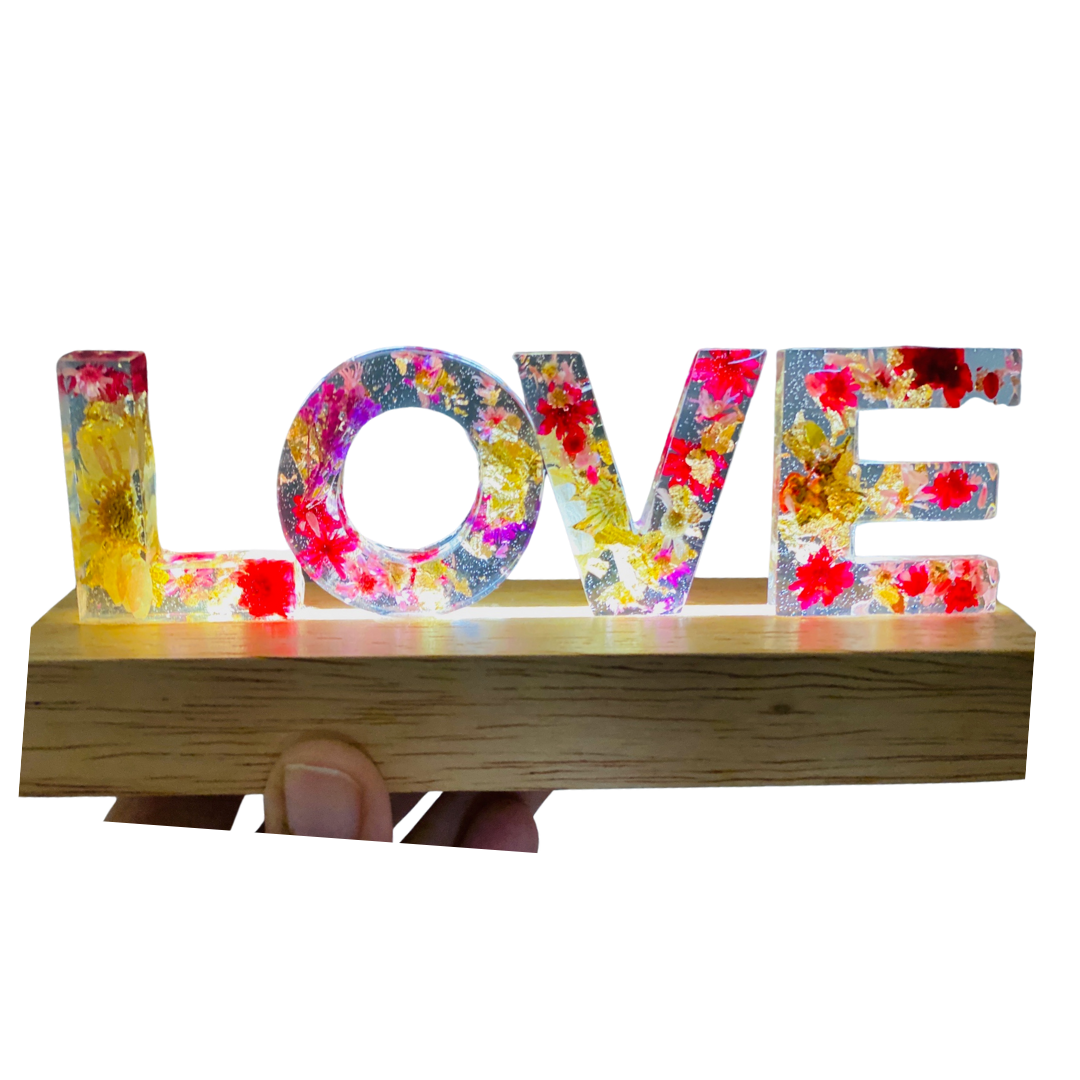 Resin lights with wooden base