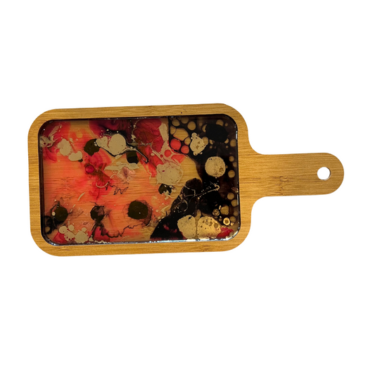 Resin alcohol ink serving Tray- wooden base