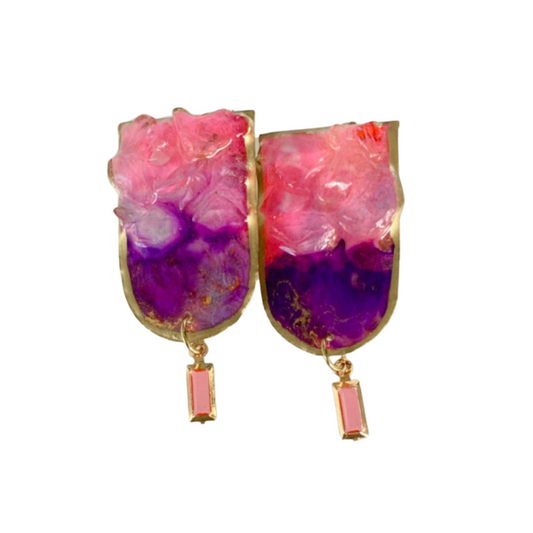 Resin alcohol ink jewellery- twisted blushing tone with quartz