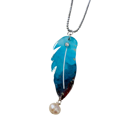 Resin alcohol ink jewellery-feathery blue