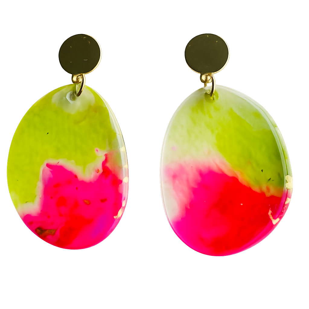 Resin Alcohol Ink Earrings - ame( gold plated)