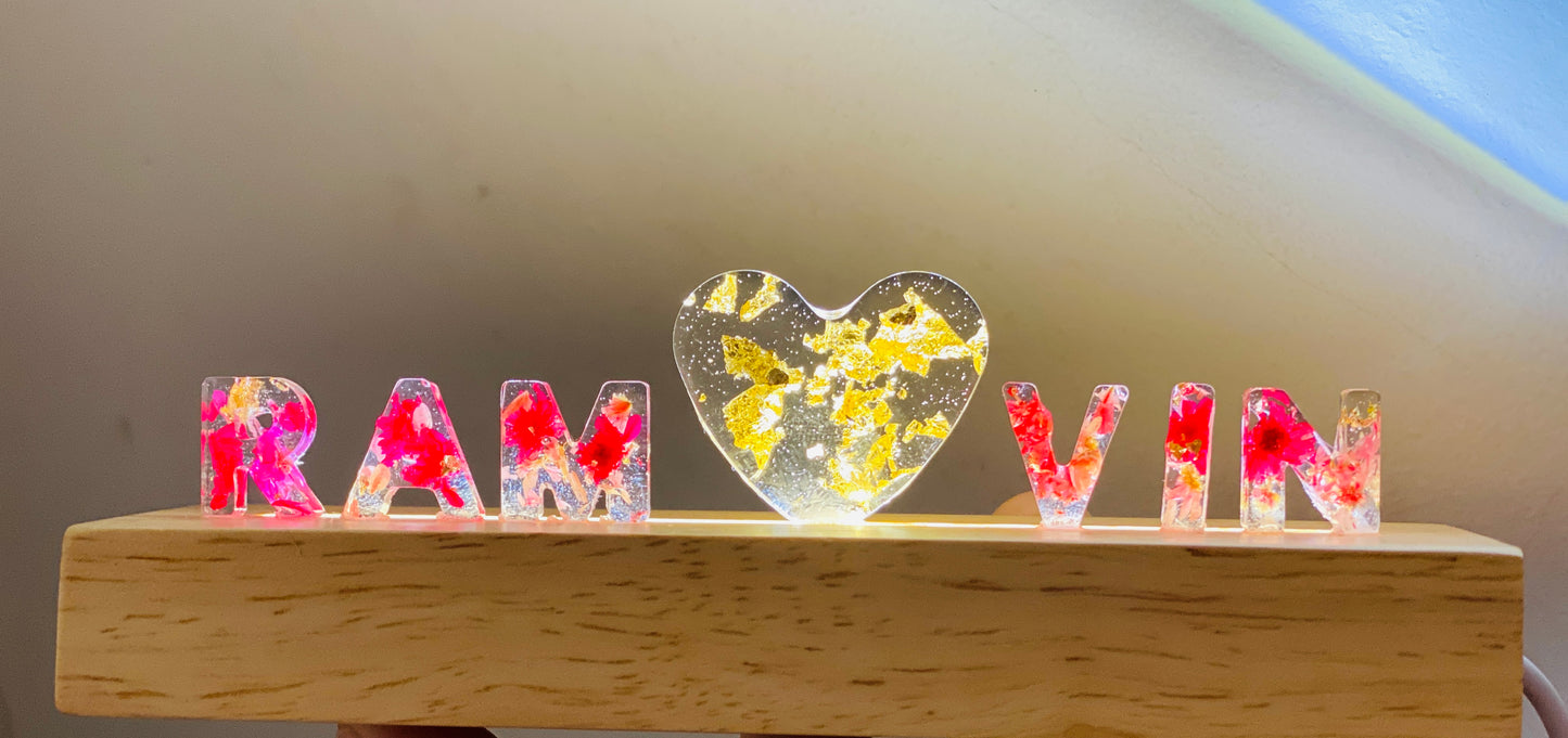 Resin name plaque with dried flowers