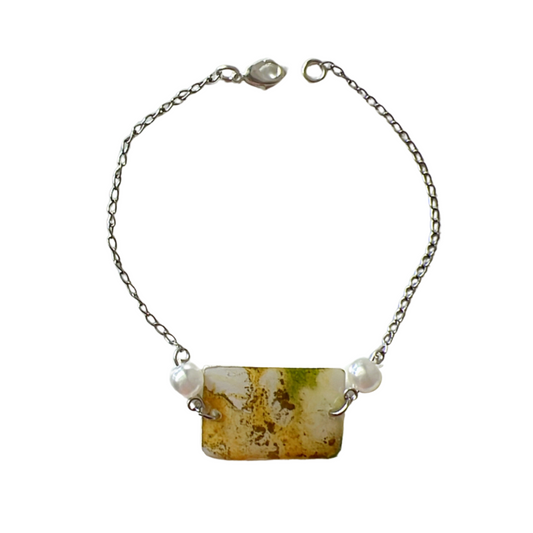 Yellow waves - bracelet with pearls