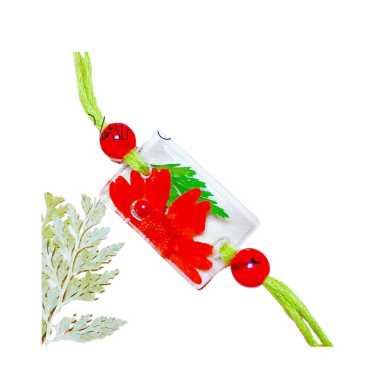 Resin red flower Rakhi