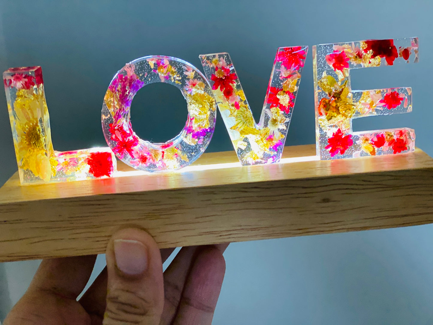 Resin name plaque with dried flowers