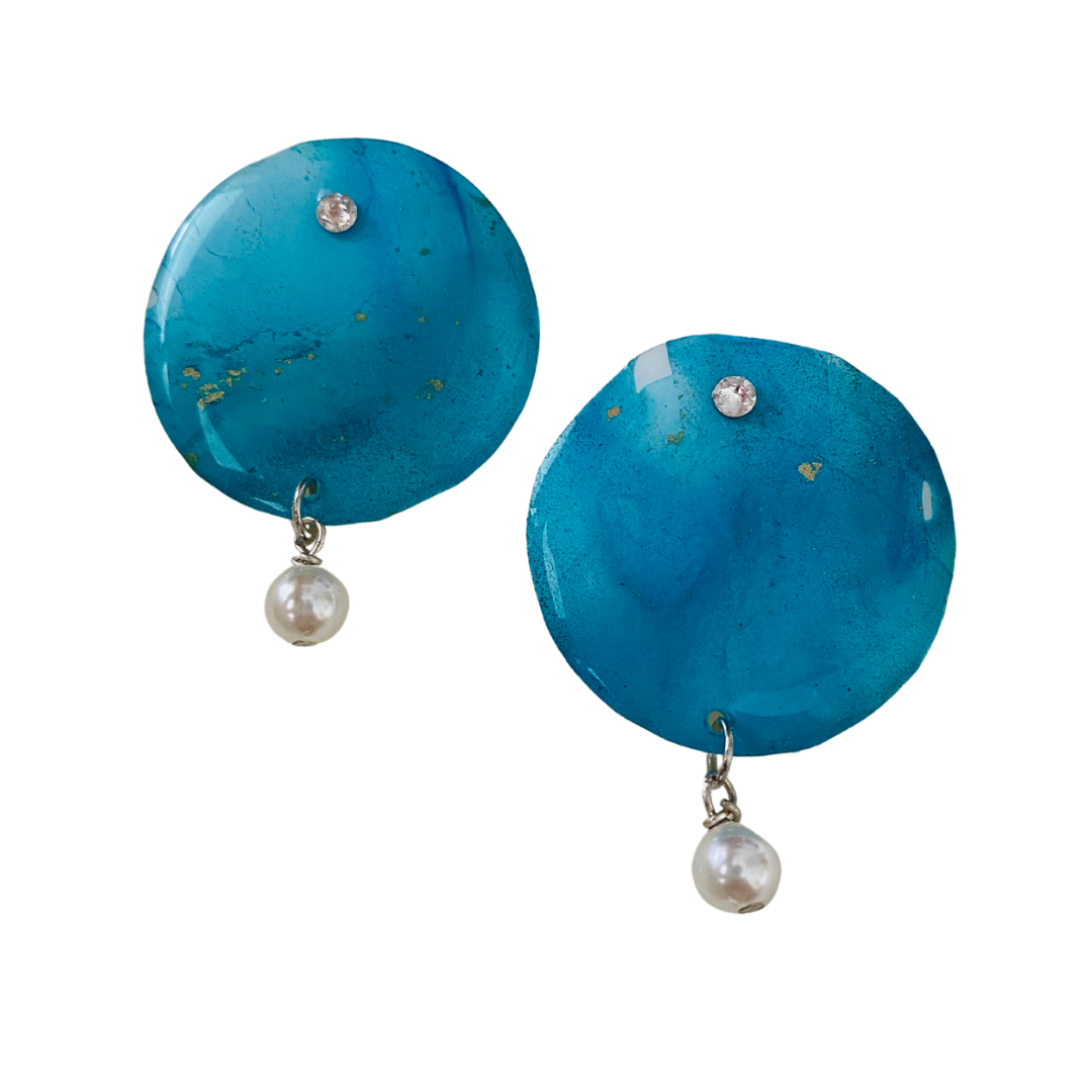 Resin Alcohol Ink Earrings - pearly
