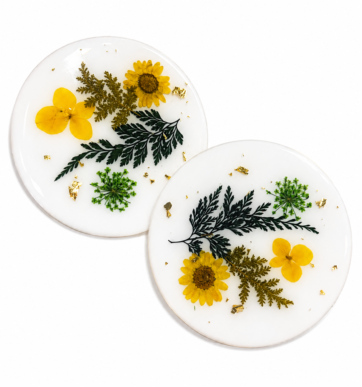 Floral Resin coaster - white base with flowers