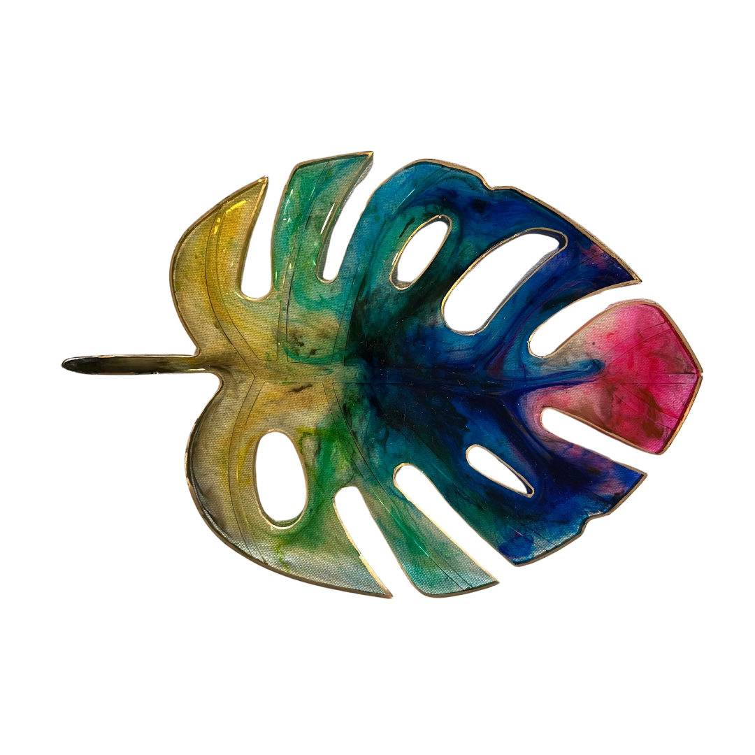 Resin alcohol ink serving Tray- leaf