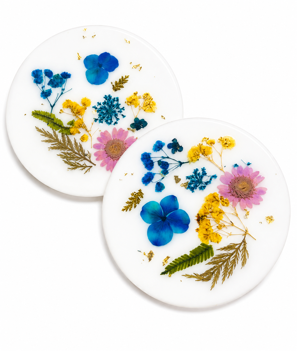 Floral Resin coaster - white base with flowers