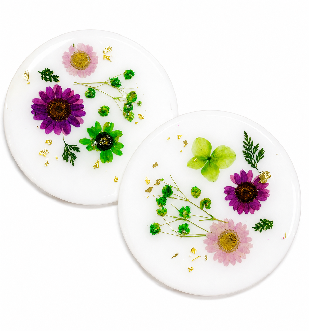 Floral Resin coaster - white base with flowers