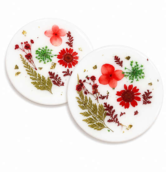 Floral Resin coaster - white base with flowers
