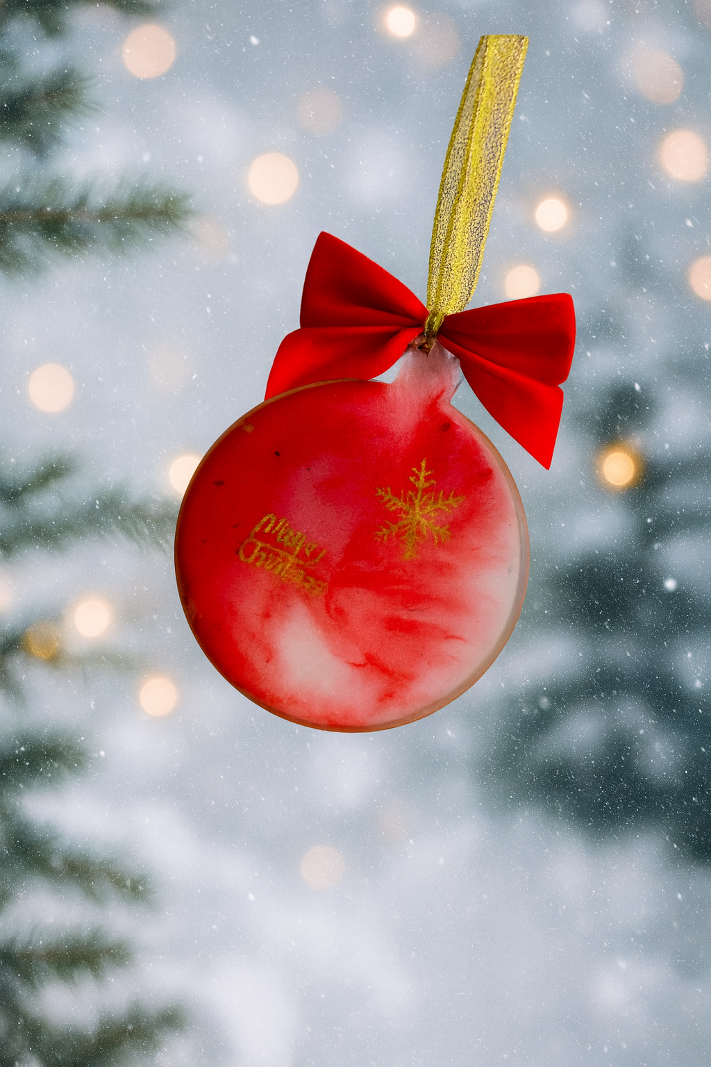 Resin alcohol ink baubles- white and red collection