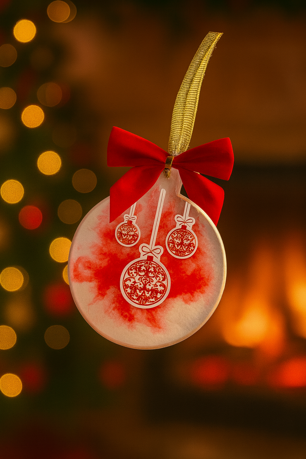 Resin alcohol ink baubles- white and red collection