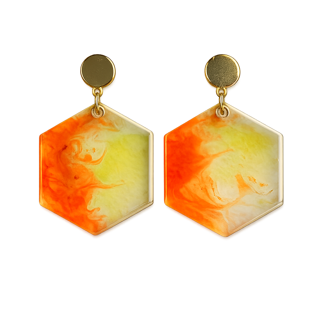 Resin Alcohol Ink Earrings  - trep( gold plated)
