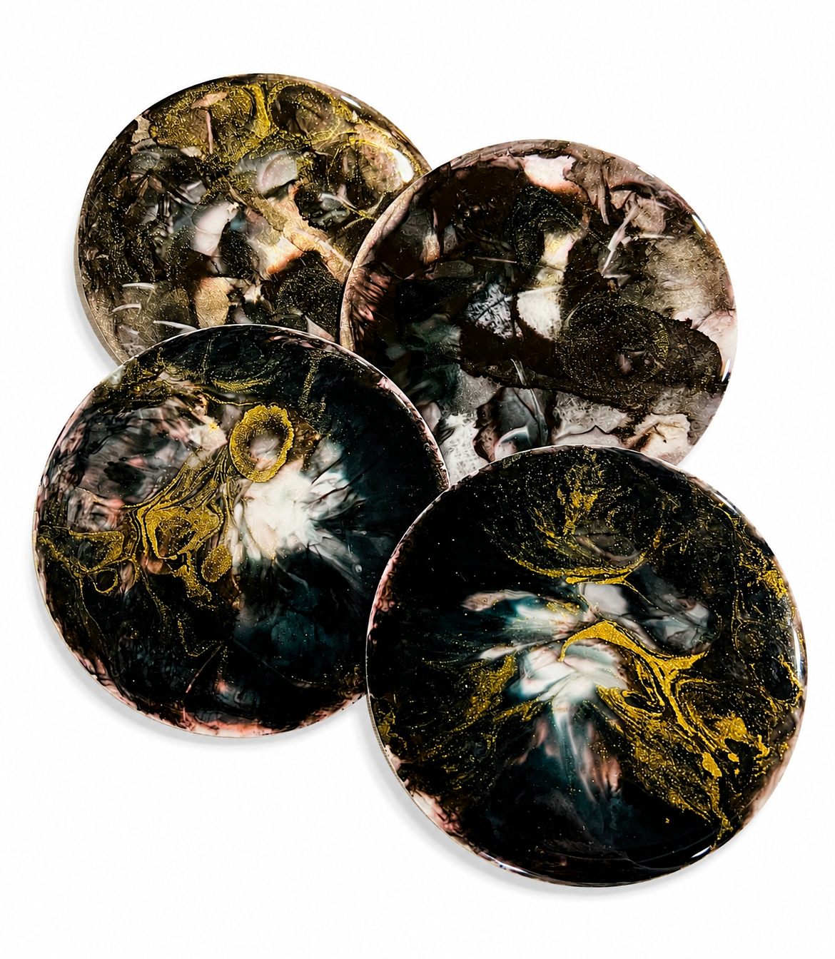 Alcohol ink Resin coasters - white base (set of 4)